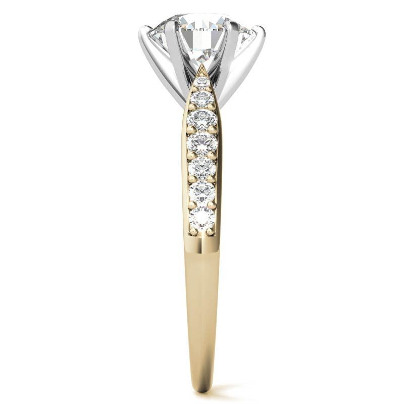 Round Brilliant Moissanite Tapered Cathedral Engagement Ring