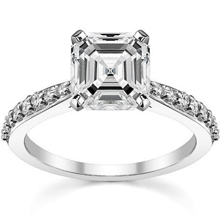 Round Brilliant Moissanite Tapered Cathedral Engagement Ring, 0.21ct