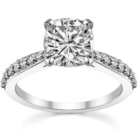 Round Brilliant Moissanite Tapered Cathedral Engagement Ring, 0.21ct