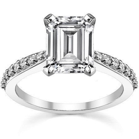 Round Brilliant Moissanite Tapered Cathedral Engagement Ring, 0.21ct