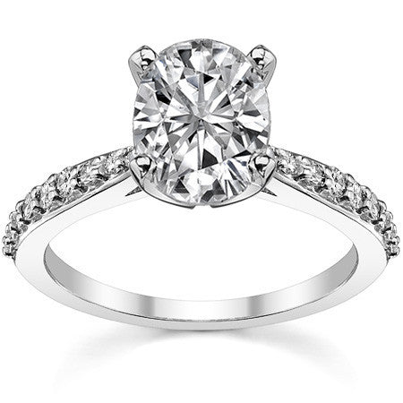 Round Brilliant Moissanite Tapered Cathedral Engagement Ring, 0.21ct