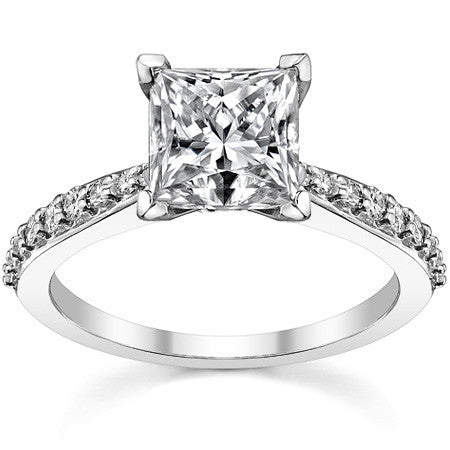 Round Brilliant Moissanite Tapered Cathedral Engagement Ring, 0.21ct