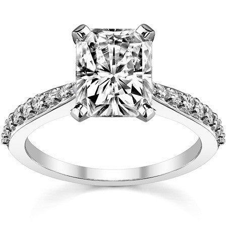 Round Brilliant Moissanite Tapered Cathedral Engagement Ring, 0.21ct