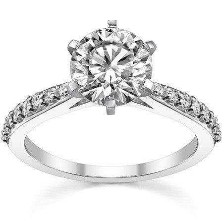 Round Brilliant Moissanite Tapered Cathedral Engagement Ring, 0.21ct