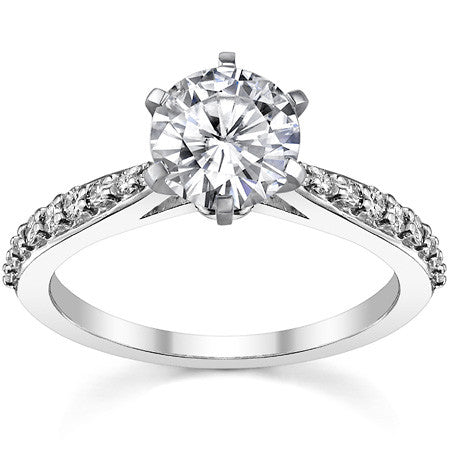 Round Brilliant Moissanite Tapered Cathedral Engagement Ring, 0.21ct
