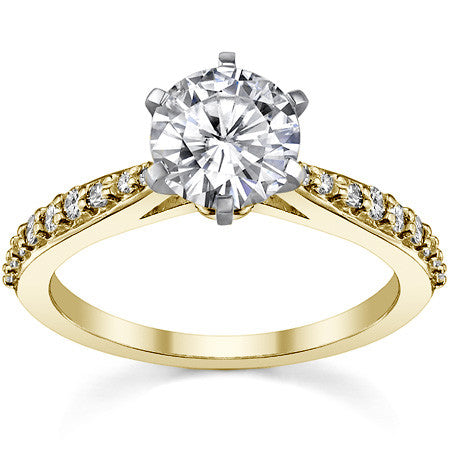 Round Brilliant Moissanite Tapered Cathedral Engagement Ring, 0.21ct