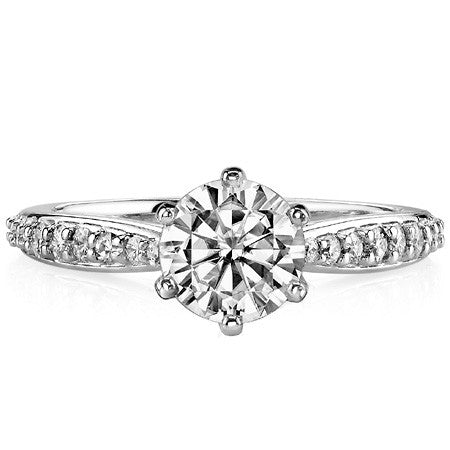 Round Brilliant Moissanite Tapered Cathedral Engagement Ring, 0.21ct