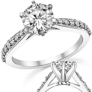 Round Brilliant Moissanite Tapered Cathedral Engagement Ring, 0.21ct