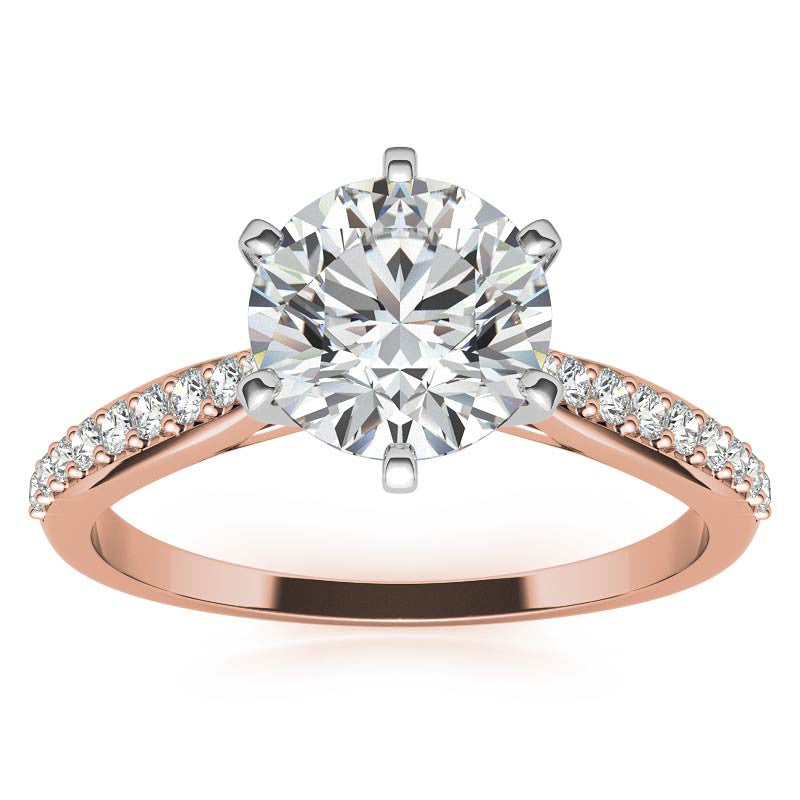 Round Brilliant Moissanite Tapered Cathedral Engagement Ring, 0.21ct