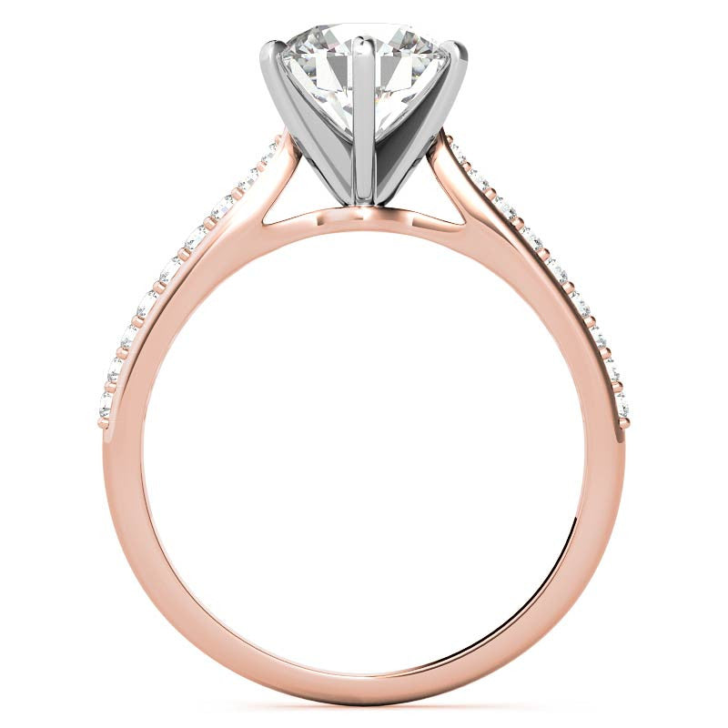 Round Brilliant Moissanite Tapered Cathedral Engagement Ring, 0.21ct