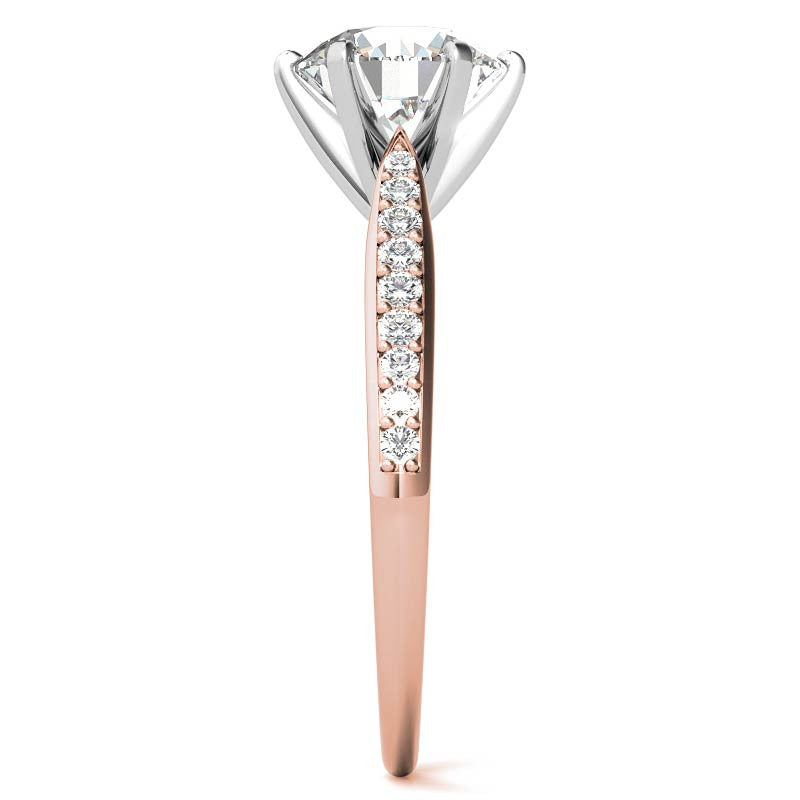Round Brilliant Moissanite Tapered Cathedral Engagement Ring, 0.21ct