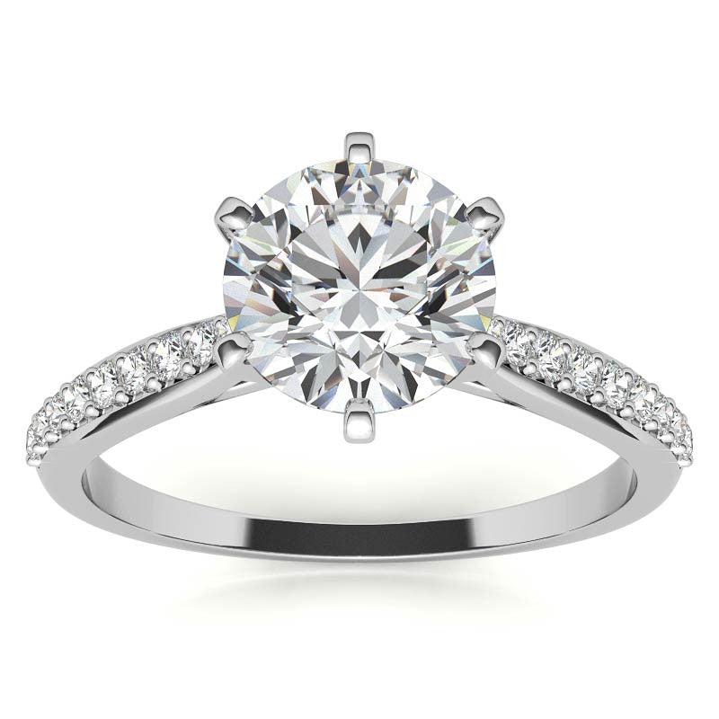Round Brilliant Moissanite Tapered Cathedral Engagement Ring, 0.21ct