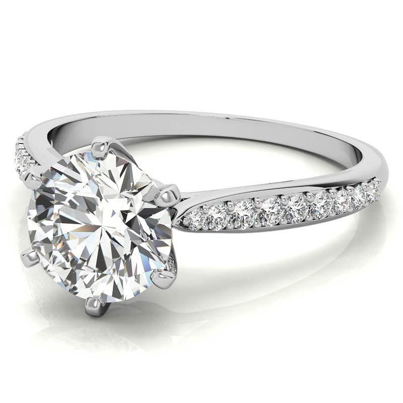 Round Brilliant Moissanite Tapered Cathedral Engagement Ring, 0.21ct