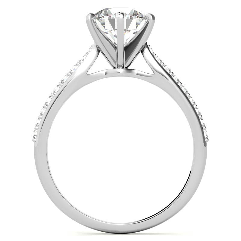Round Brilliant Moissanite Tapered Cathedral Engagement Ring, 0.21ct