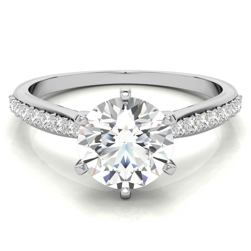 Round Brilliant Moissanite Tapered Cathedral Engagement Ring, 0.21ct