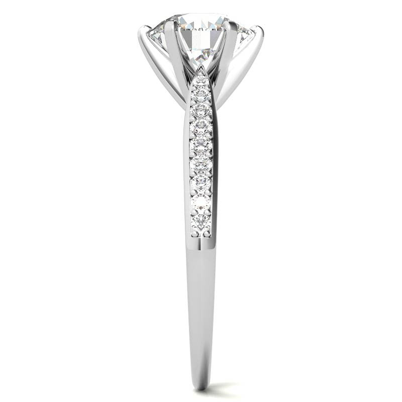 Round Brilliant Moissanite Tapered Cathedral Engagement Ring, 0.21ct