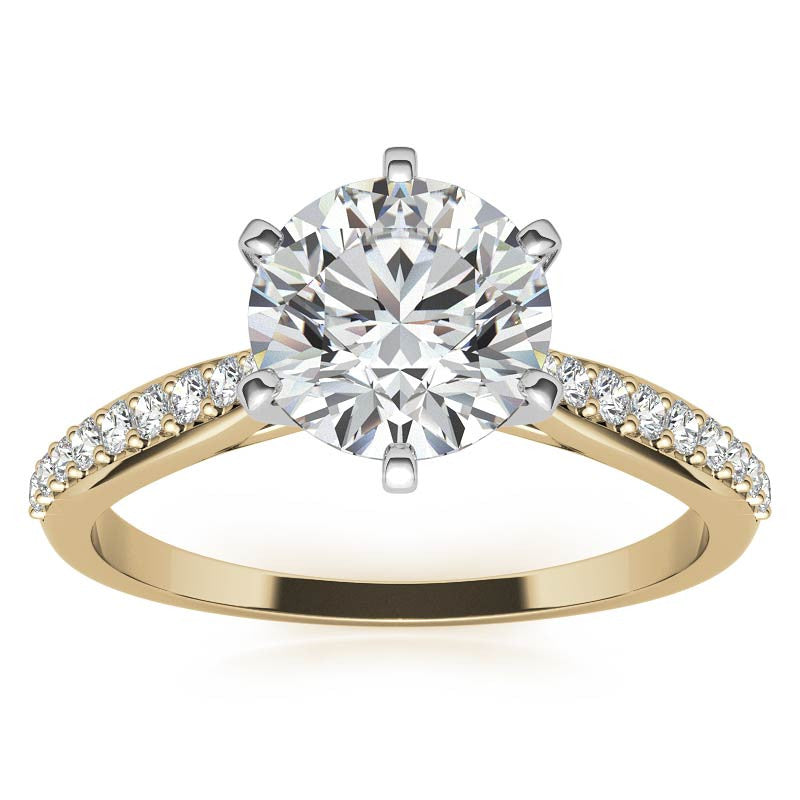 Round Brilliant Moissanite Tapered Cathedral Engagement Ring, 0.21ct