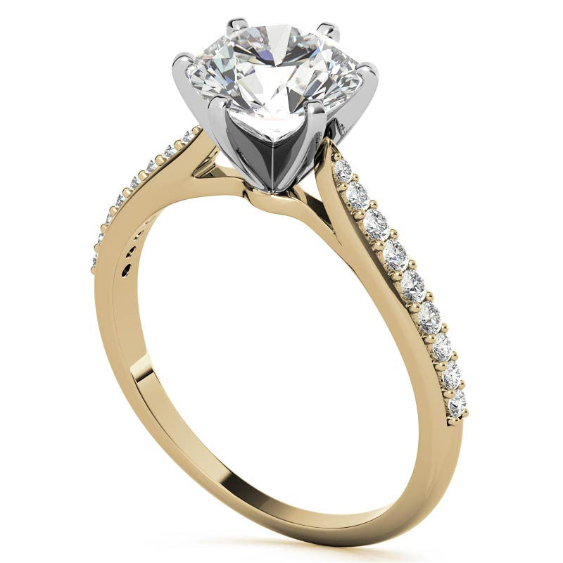 Round Brilliant Moissanite Tapered Cathedral Engagement Ring, 0.21ct