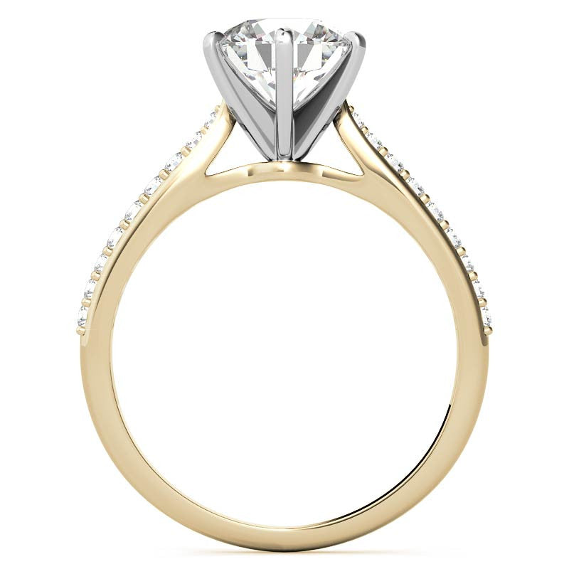 Round Brilliant Moissanite Tapered Cathedral Engagement Ring, 0.21ct