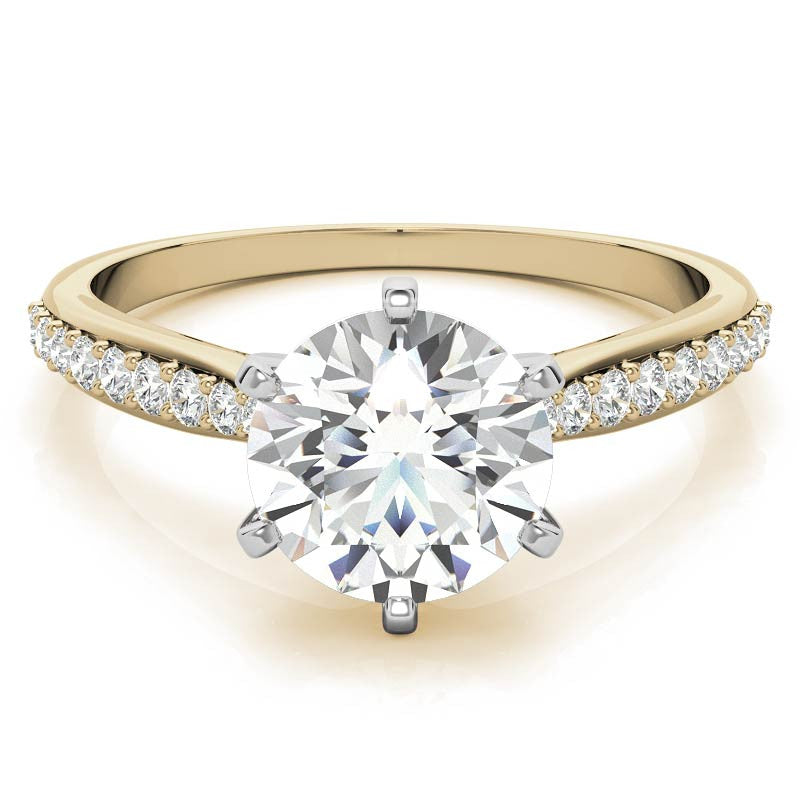 Round Brilliant Moissanite Tapered Cathedral Engagement Ring, 0.21ct