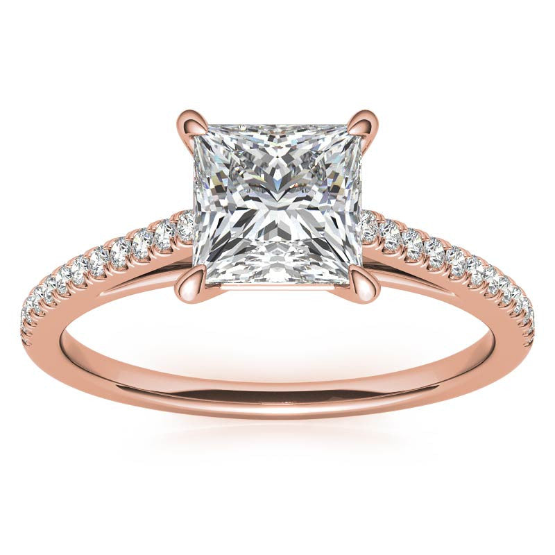 Petite Cathedral Princess cut Moissanite Engagement Ring