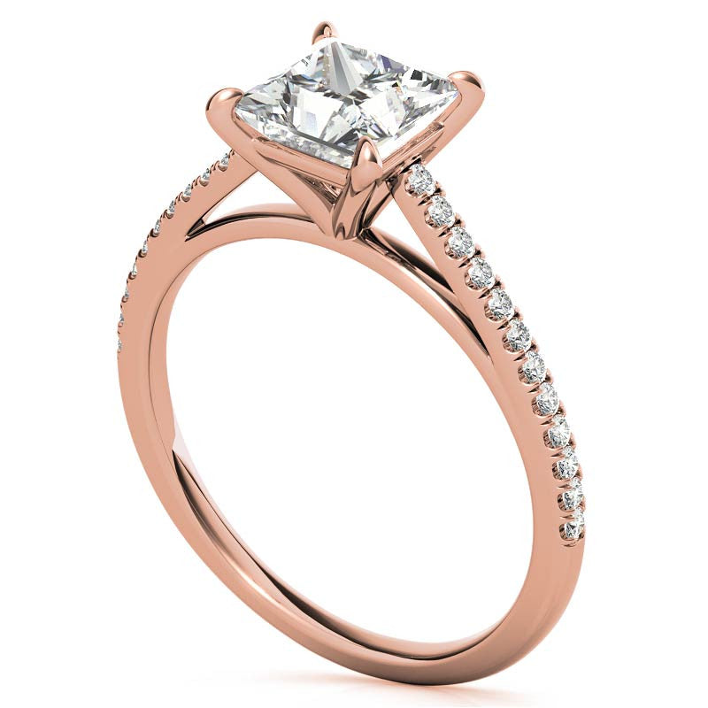 Petite Cathedral Princess cut Moissanite Engagement Ring
