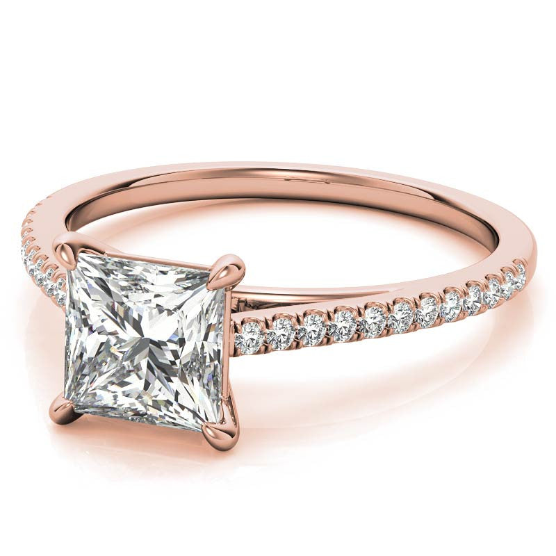 Petite Cathedral Princess cut Moissanite Engagement Ring