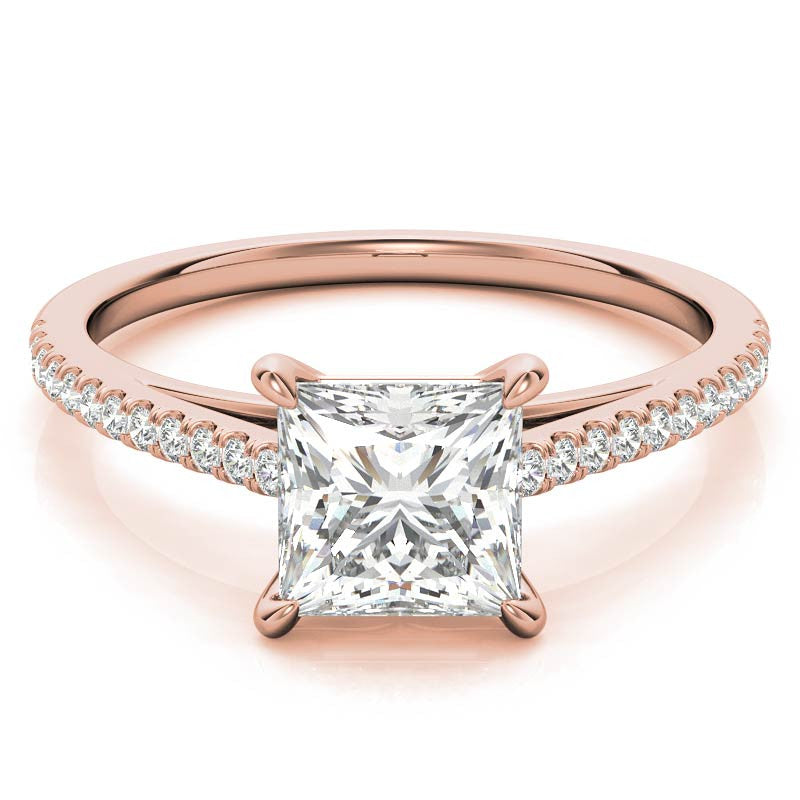 Petite Cathedral Princess cut Moissanite Engagement Ring