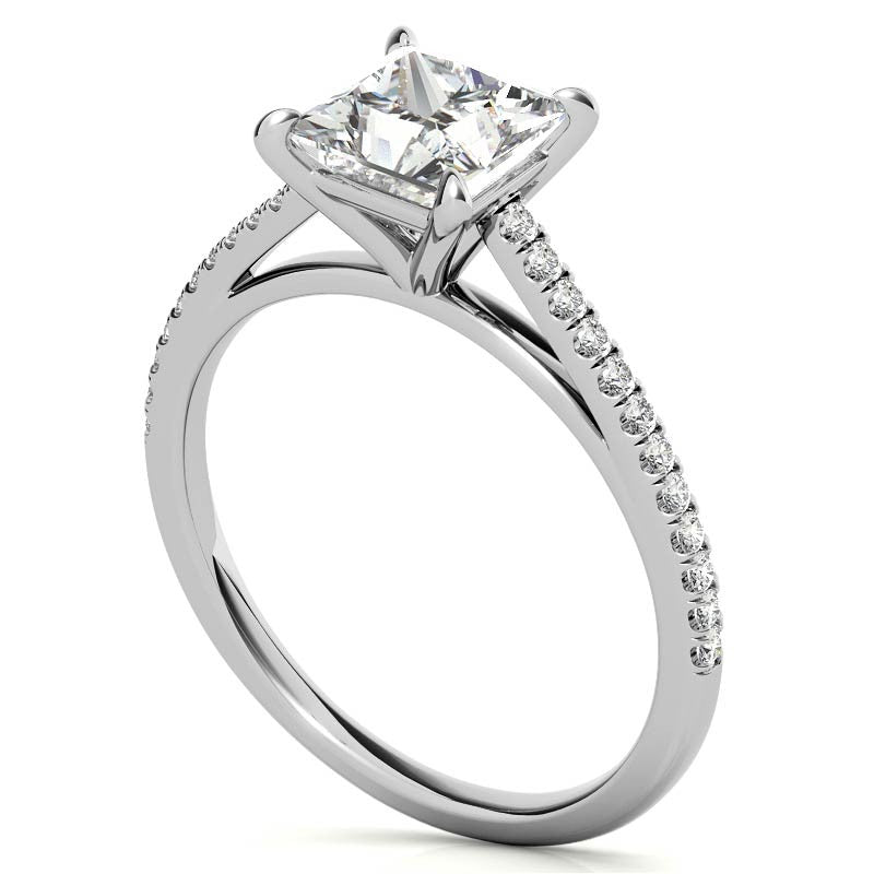 Petite Cathedral Princess cut Moissanite Engagement Ring