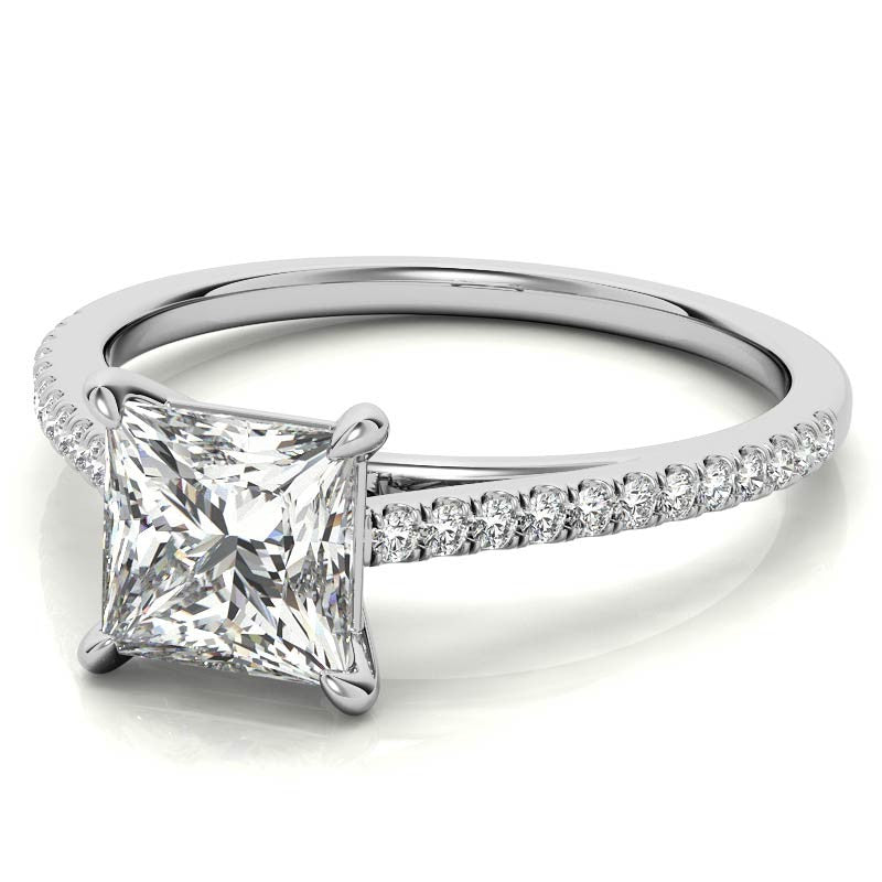 Petite Cathedral Princess cut Moissanite Engagement Ring
