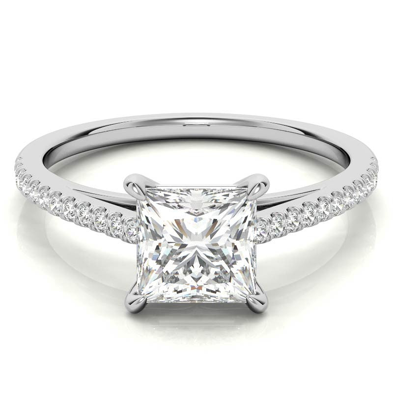 Petite Cathedral Princess cut Moissanite Engagement Ring