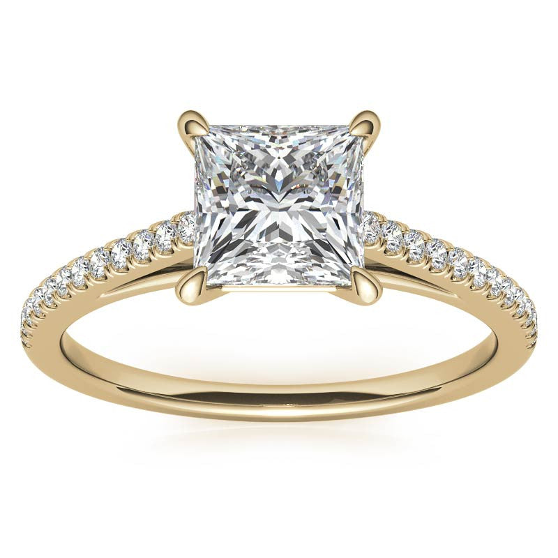 Petite Cathedral Princess cut Moissanite Engagement Ring