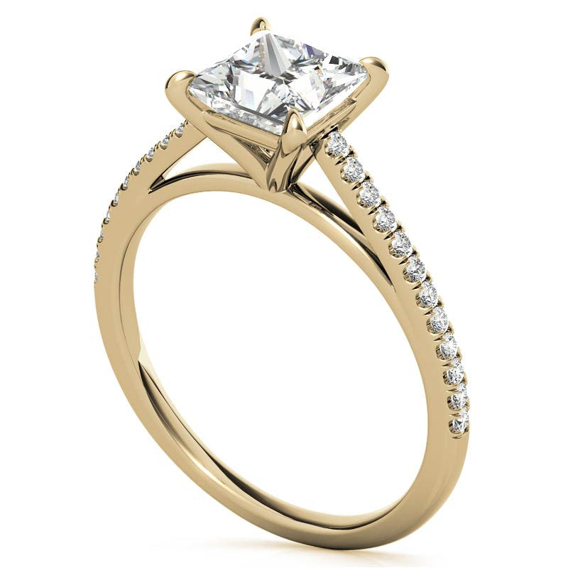 Petite Cathedral Princess cut Moissanite Engagement Ring