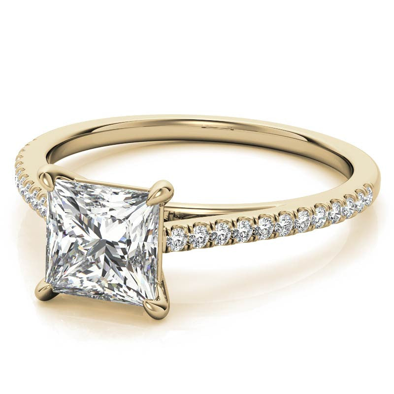 Petite Cathedral Princess cut Moissanite Engagement Ring