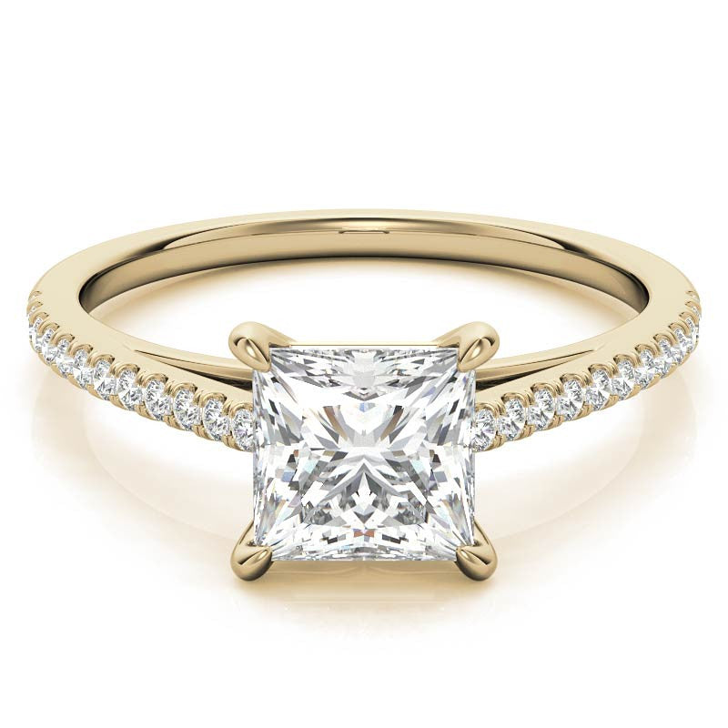 Petite Cathedral Princess cut Moissanite Engagement Ring
