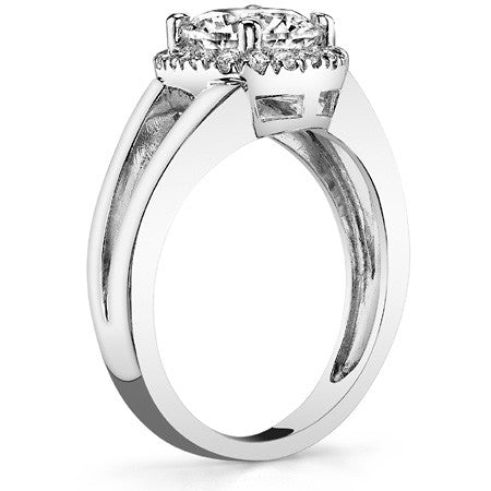 Halo Split Shank Round Brilliant Moissanite Engagement Ring