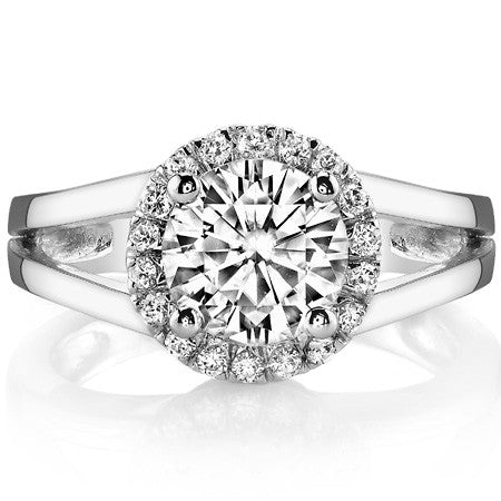 Halo Split Shank Round Brilliant Moissanite Engagement Ring
