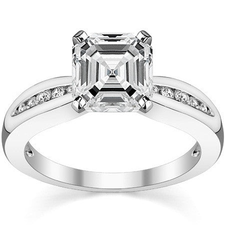 Round Brilliant Moissanite Petite Tapered Engagement Ring , 0.13ct