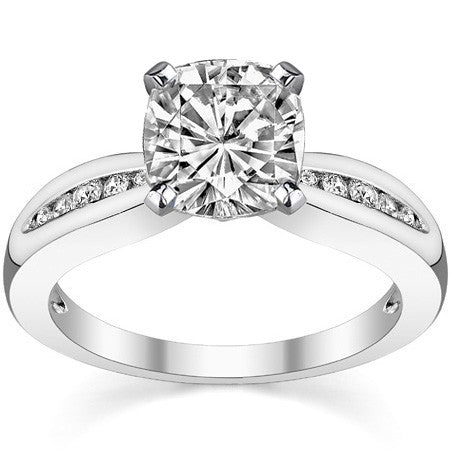 Round Brilliant Moissanite Petite Tapered Engagement Ring , 0.13ct