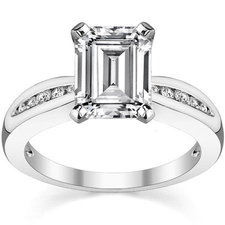 Round Brilliant Moissanite Petite Tapered Engagement Ring , 0.13ct