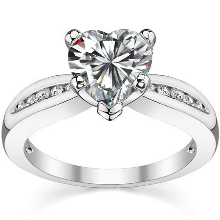 Round Brilliant Moissanite Petite Tapered Engagement Ring , 0.13ct
