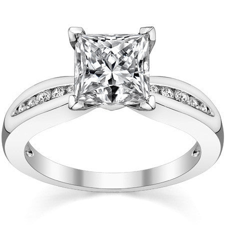 Round Brilliant Moissanite Petite Tapered Engagement Ring , 0.13ct