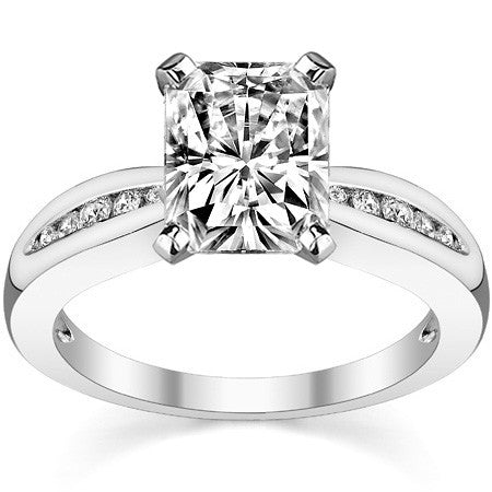 Round Brilliant Moissanite Petite Tapered Engagement Ring , 0.13ct