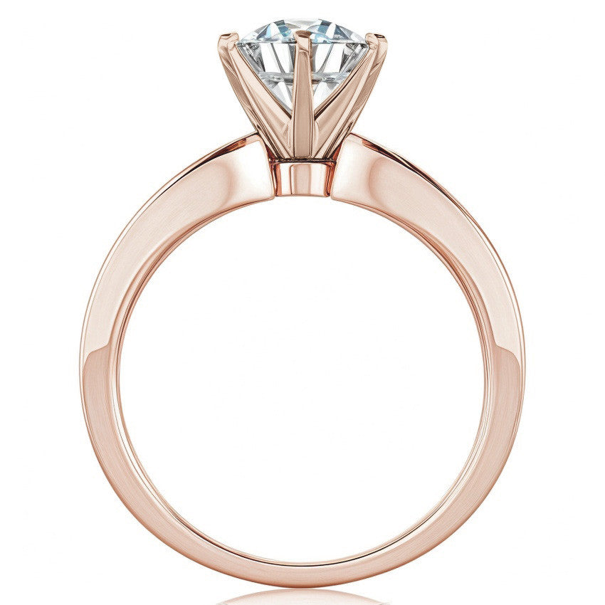 Round Brilliant Moissanite Petite Tapered Engagement Ring , 0.13ct
