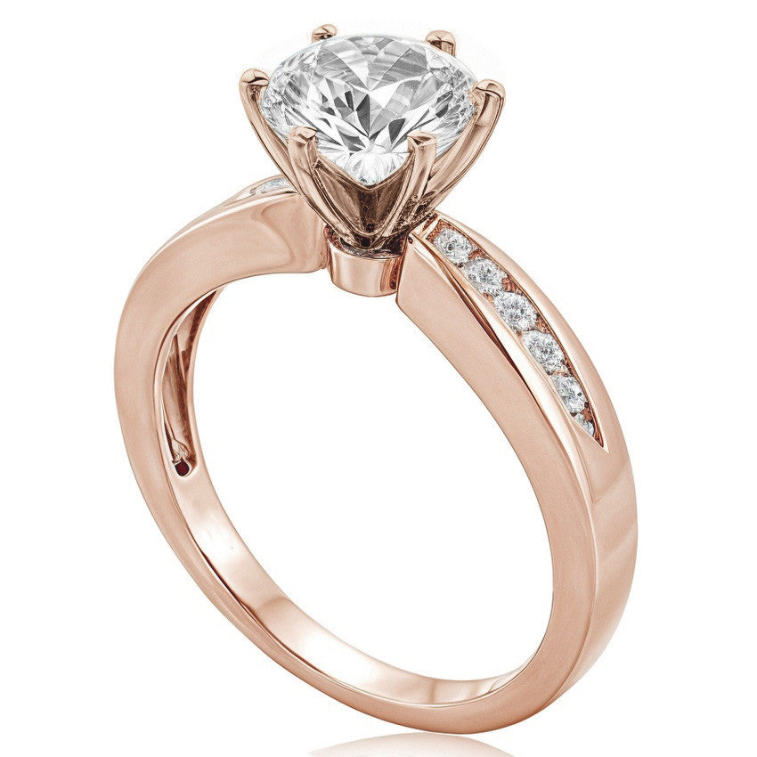 Round Brilliant Moissanite Petite Tapered Engagement Ring , 0.13ct