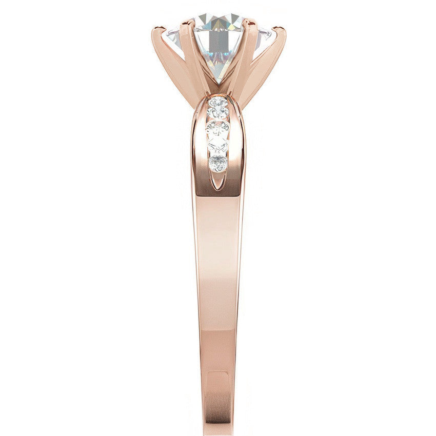 Round Brilliant Moissanite Petite Tapered Engagement Ring , 0.13ct