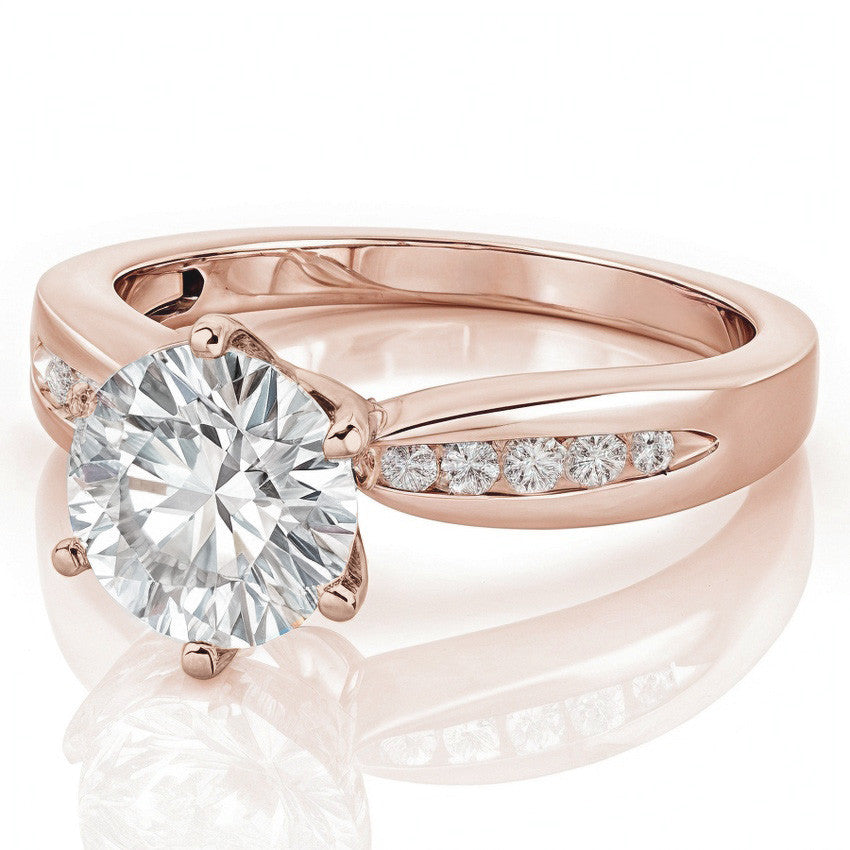 Round Brilliant Moissanite Petite Tapered Engagement Ring , 0.13ct