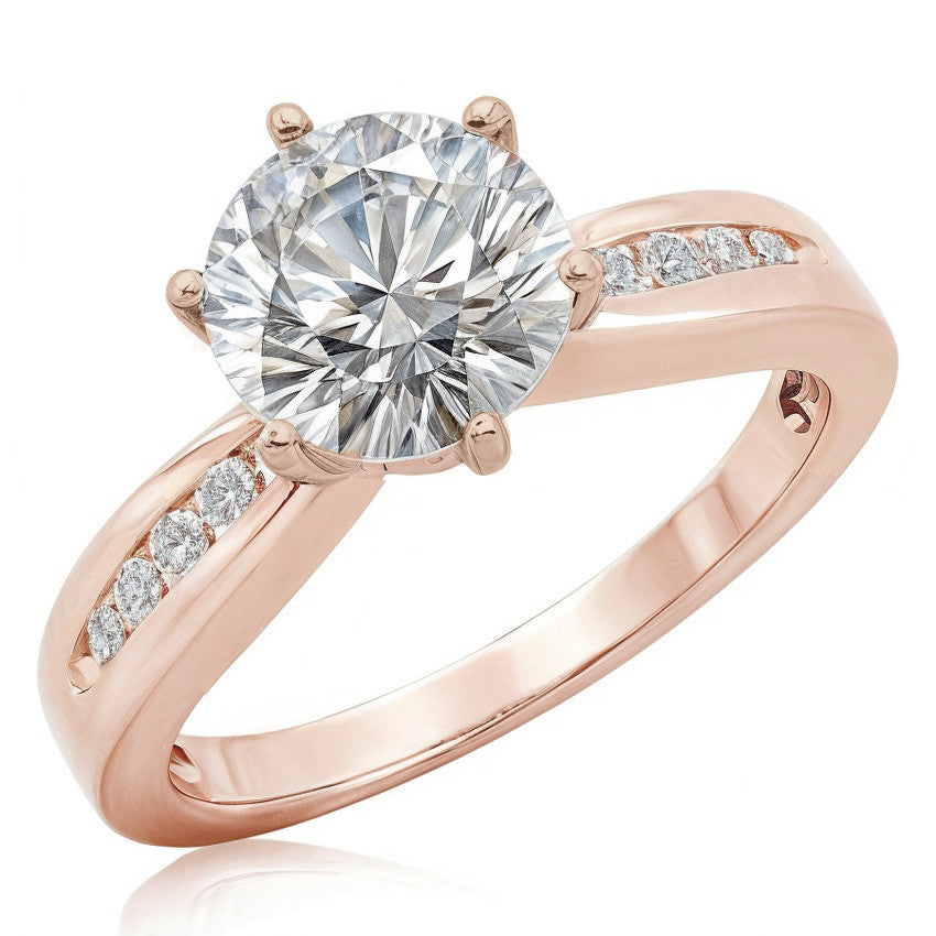 Round Brilliant Moissanite Petite Tapered Engagement Ring , 0.13ct