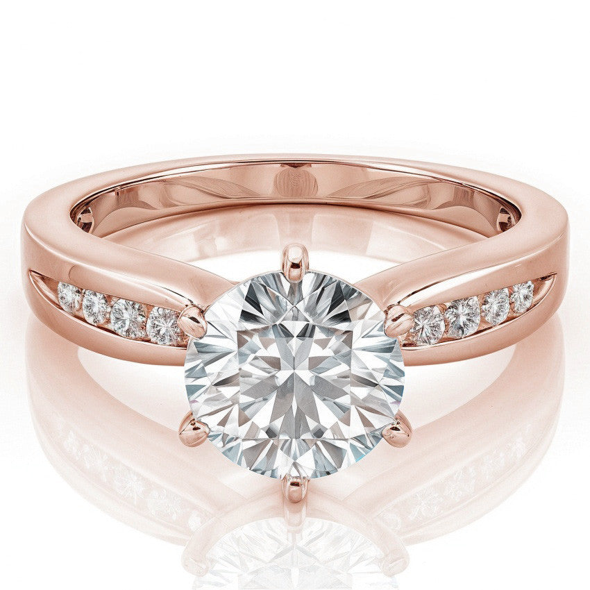 Round Brilliant Moissanite Petite Tapered Engagement Ring , 0.13ct