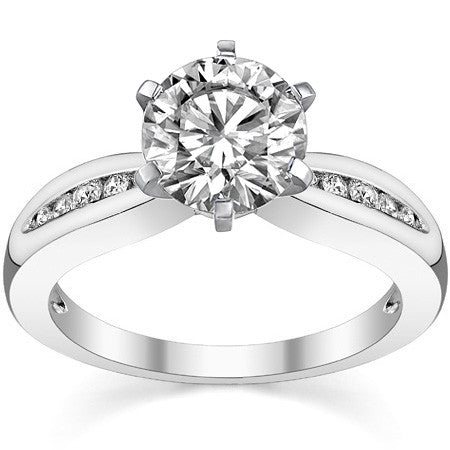 Round Brilliant Moissanite Petite Tapered Engagement Ring , 0.13ct